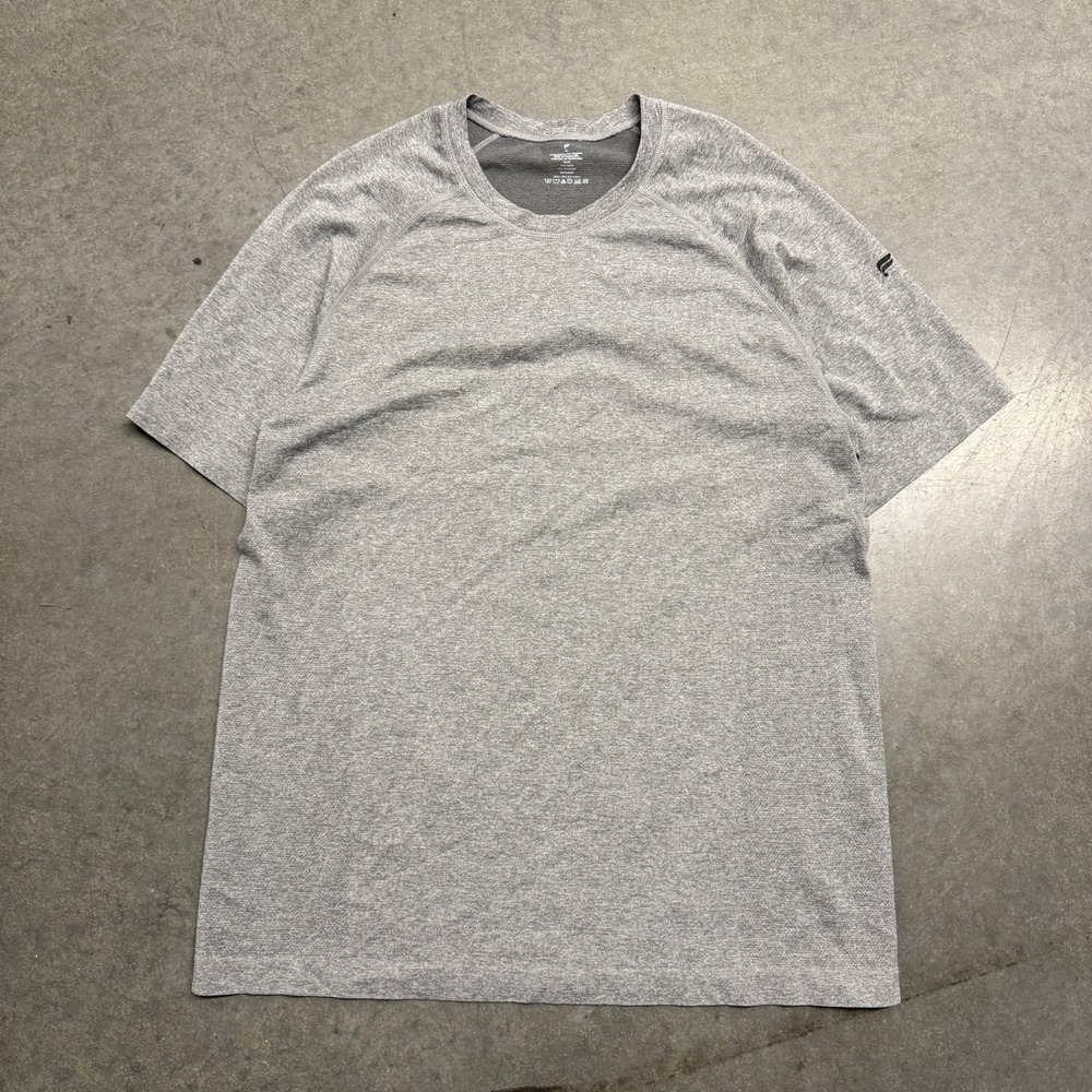 Fabletics Mens Training Tee XL Grey Heather Raglan Short Sleeve Gym Shirt 4061